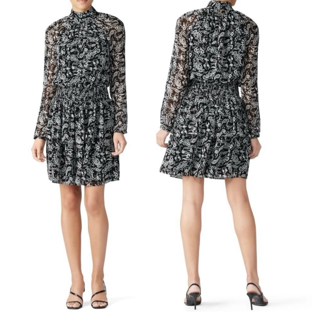 Rebecca Minkoff Zayee Dress Black‎ Paisley Chiffon, Large, NWOT